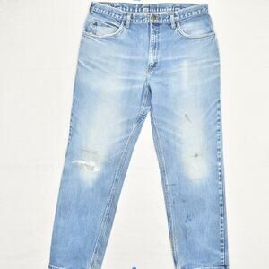 VTG All American Men's Straight Jeans Zip Cotton Blue Size 34x30 USA Made Stain